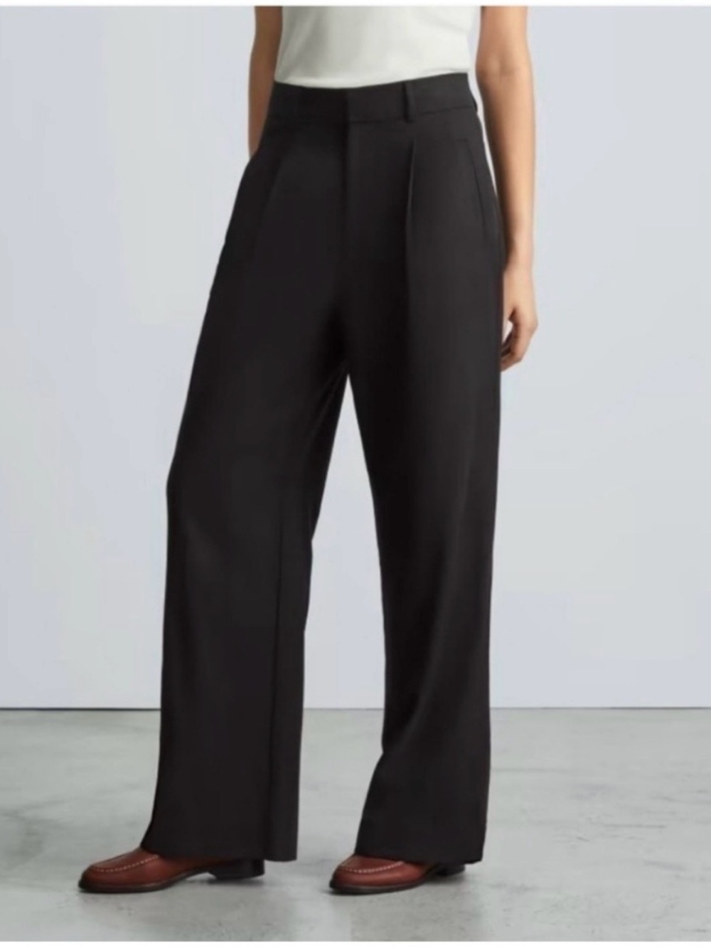 EVERLANE Black Way High Drape Wide-Leg Trousers Size 2S